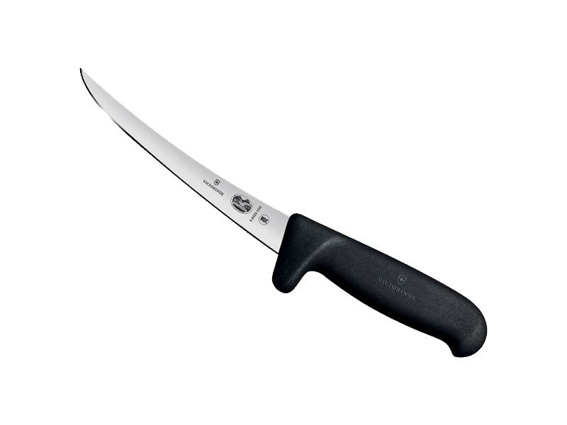 Couteau à désosser Victorinox 12 cm inox, dos renversé - manche sécurité fibrox noir.