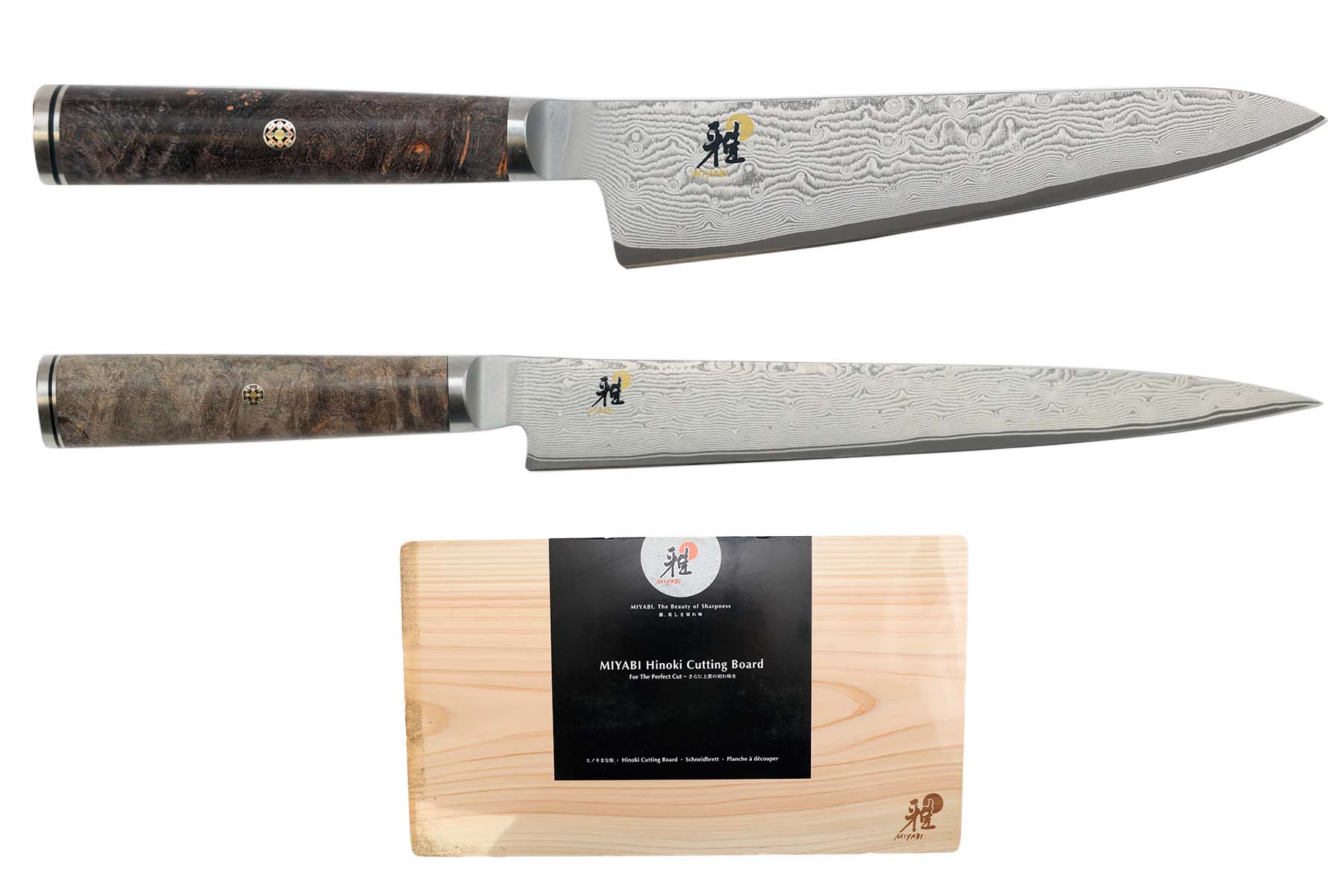 Set de 2 couteaux japonais Miyabi 5000MCD67 Utilitaire + Sujihiki + Planche à découper Miyabi