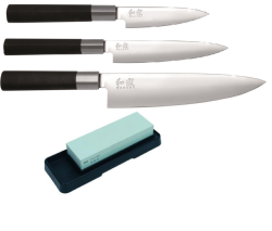 SET 3 COUTEAUX DE CUISINE JAPONAIS KAI WASABI BLACK "FORME EUROPÉENNE" PIERRE