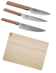 Set de 3 couteaux japonais Kai Seki Magoroku composite "forme Européenne" et planche
