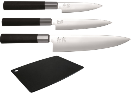 SET 3 COUTEAUX DE CUISINE JAPONAIS KAI WASABI BLACK "FORME EUROPÉENNE" PLANCHE