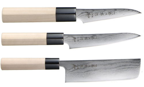 Set de 3 couteaux japonais Tojiro Shippu Damas - forme Végan