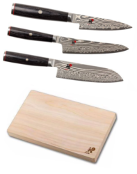 Set de 3 couteaux japonais Miyabi 5000FCD forme japonaise + Planche à découper Miyabi