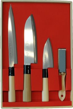 Coffret de 3 couteaux japonais Jaku Tradition + 1 pierre à aiguiser
