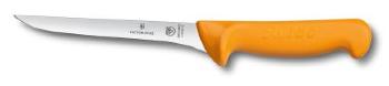 Couteau désosser Swibo, lame étroite flexible usée 16 cm inox, dos droit, manche grillon® jaune.
