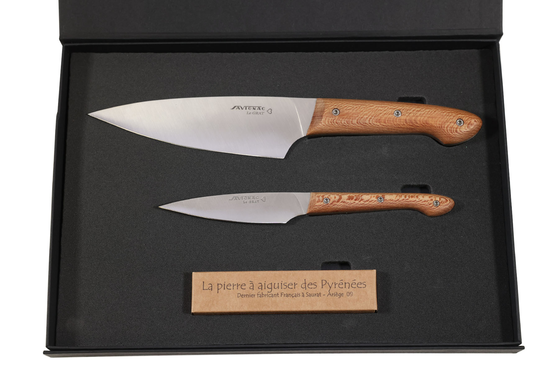 Coffret Savignac couteau d'office et de chef Le Grat en platane