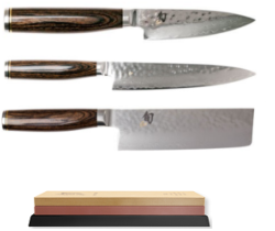 SET DE 3 COUTEAUX DE CUISINE JAPONAIS KAI SHUN PREMIER "FORME VÉGAN" ET PIERRE