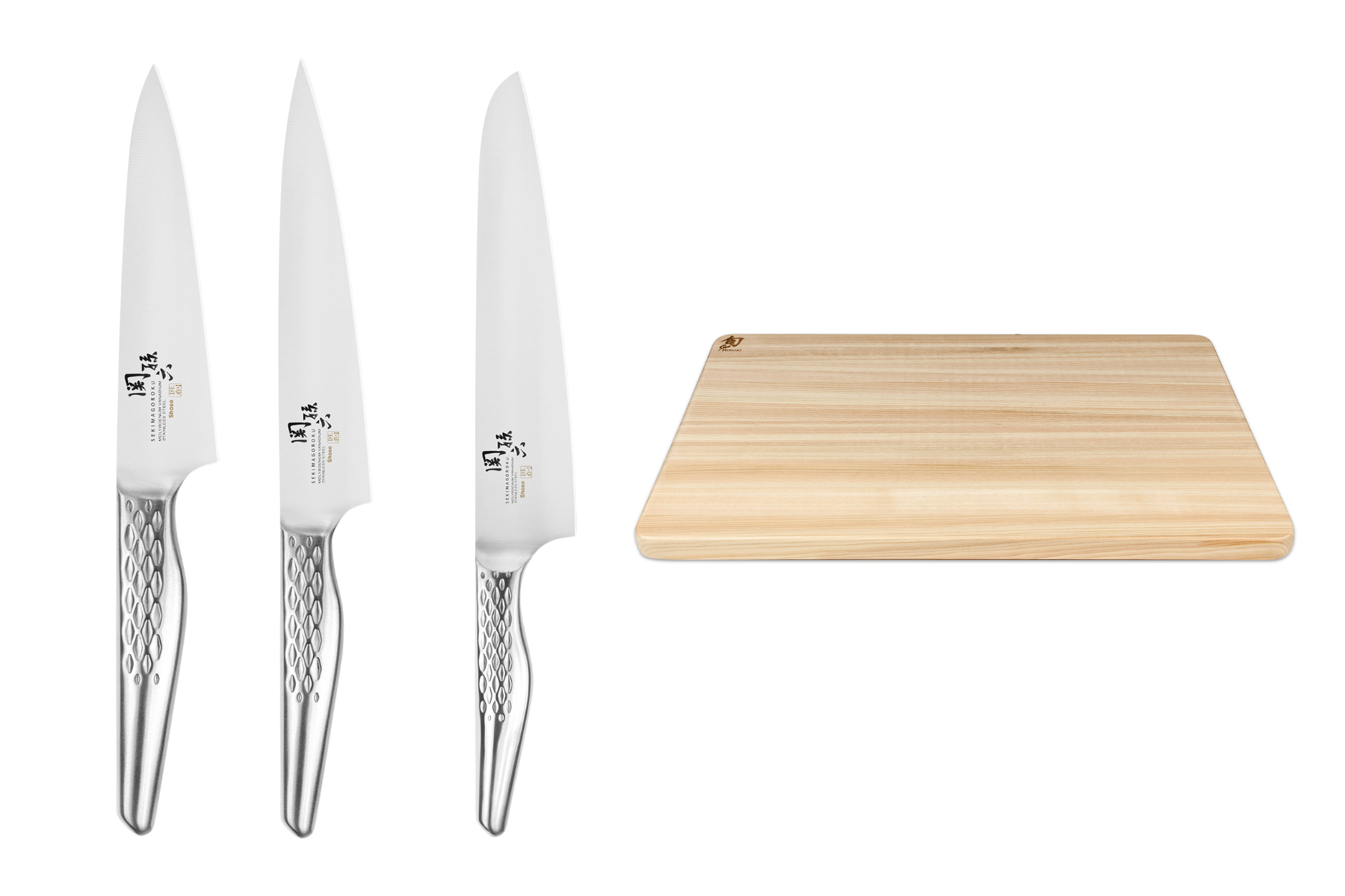 Set de 3 couteaux japonais Kai Seki Magoroku Shoso - Forme européenne + planche à découper Kai