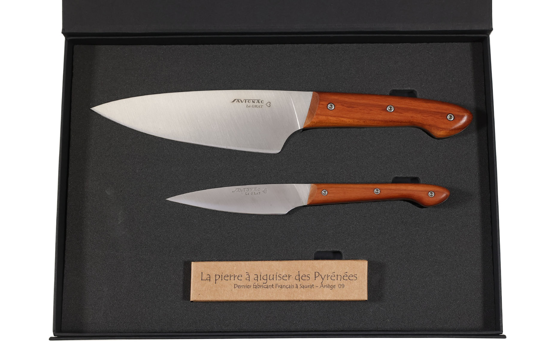 Coffret Savignac couteau d'office et de chef Le Grat en prunier