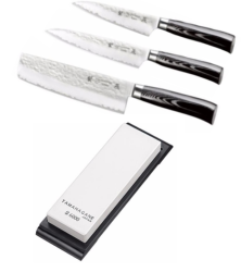 SET 3 COUTEAUX DE CUISINE JAPONAIS TAMAHAGANE HAMMERED "FORME VEGAN" PIERRE