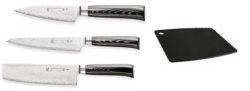 Set de 3 couteaux de cuisine Japonais Tamahagane Kyoto "Forme vegan" et planche
