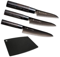 Set de 3 couteaux japonais Zen Black Tojiro forme européenne + Planche à découper