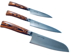 Set de 3 couteaux de cuisine japonais Tamahagane gamme San "forme japonaise"