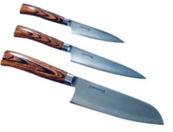 SET DE 3 COUTEAUX DE CUISINE JAPONAIS TAMAHAGANE GAMME SAN "FORME JAPONAISE"