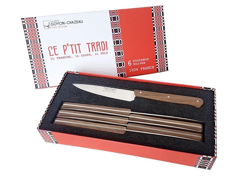 Coffret de 6 Couteaux Le P'tit Tradi de Goyon Chazeau 20 cm - manche noyer