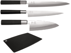 SET DE 3 COUTEAUX JAPONAIS KAI WASABI BLACK "SPÉCIAL POISSON" ET PLANCHE
