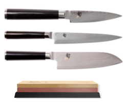 SET DE 3 COUTEAUX DE CUISINE JAPONAIS KAI SHUN CLASSIC "FORME JAPONAISE" ET PIERRE