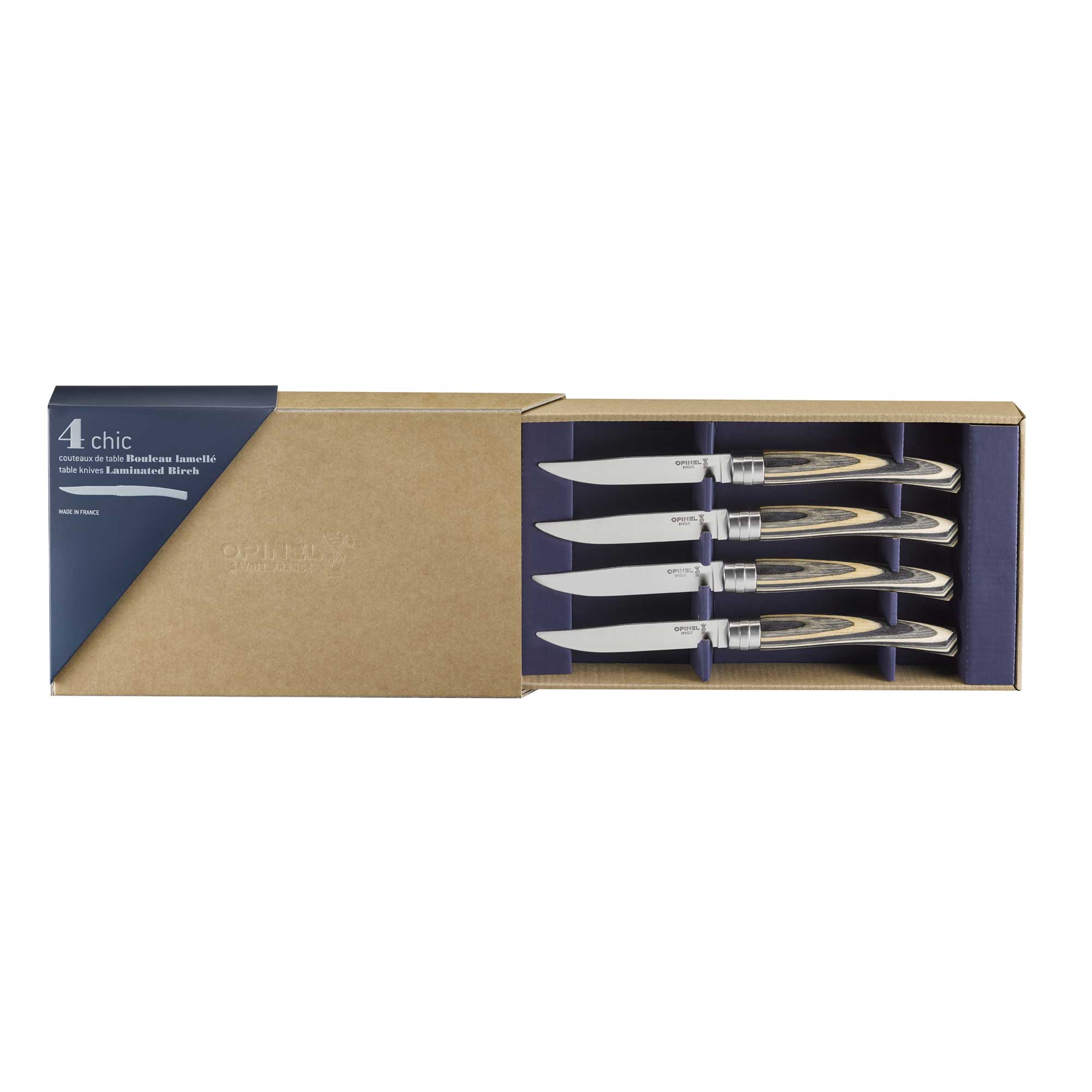 Coffret de 4 couteaux Opinel Table Chic Bouleau Lamellé