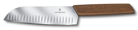Santoku Victorinox Swiss Modern lame alvéolée 17 cm - manche noyer