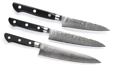 SET DE 3 COUTEAUX JAPONAIS TOJIRO DAMASCUS PRO SGPS "FORME EUROPÉENNE"