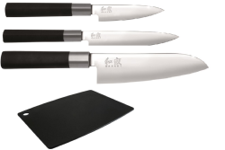 SET 3 COUTEAUX DE CUISINE JAPONAIS KAI WASABI BLACK "FORME JAPONAISE" PLANCHE