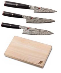 Set de 3 couteaux japonais Miyabi 5000FCD forme européenne + planche à découper Miyabi