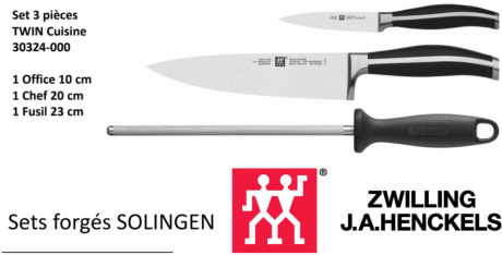 SET DE 2 COUTEAUX DE CUISINE + FUSIL ZWILLING "TWIN CUISINE"