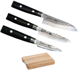 SET 3 COUTEAUX DE CUISINE JAPONAIS YAXELL ZEN "FORME JAPONAISE" PLANCHE
