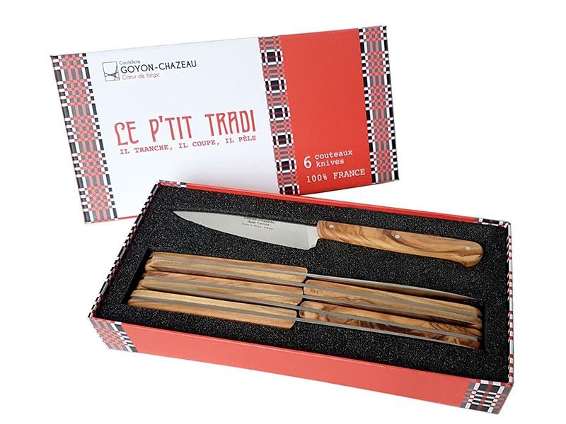 Coffret de 6 Couteaux Le P'tit Tradi de Goyon Chazeau 20 cm - manche olivier