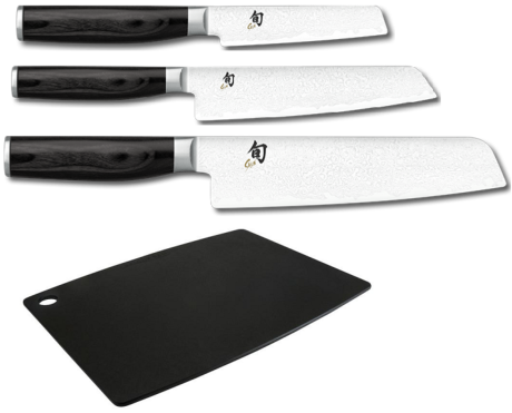 Set de 3 couteaux japonais Kai Shun Premier Minamo "forme japonaise" et planche