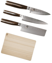 Set de 3 couteaux japonais Kai Shun Premier "Forme végan" et planche
