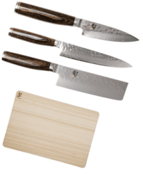 SET DE 3 COUTEAUX DE CUISINE JAPONAIS KAI SHUN PREMIER "FORME VÉGAN" ET PLANCHE
