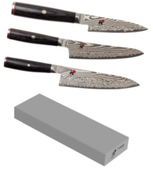 Set de 3 couteaux japonais Miyabi 5000FCD forme européenne + pierre à aiguiser Miyabi