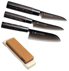SET DE 3 COUTEAUX DE CUISINE JAPONAIS TOJIRO ZEN BLACK "FORME JAPONAISE" ET PIERRE