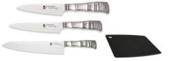 SET 3 COUTEAUX JAPONAIS TAMAHAGANE GAMME BAMBOO 3PLY "FORME EUROPÉENNE" ET PLANCHE