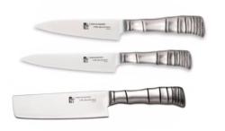 SET 3 COUTEAUX JAPONAIS TAMAHAGANE GAMME BAMBOO 3PLY "FORME VÉGAN"