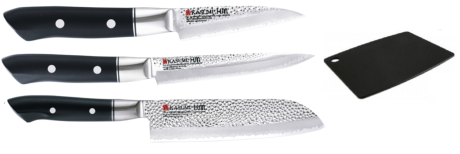 SET 3 COUTEAUX JAPONAIS KASUMI HAMMERED "FORME JAPONAISE" ET PLANCHE