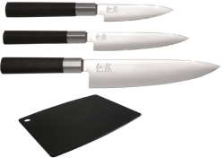SET 3 COUTEAUX DE CUISINE JAPONAIS KAI WASABI BLACK "FORME EUROPÉENNE" PLANCHE