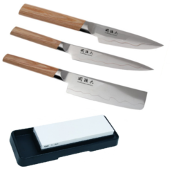 Set de 3 couteaux japonais Kai Seki Magoroku composite "forme végan" et pierre