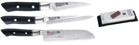 SET 3 COUTEAUX JAPONAIS KASUMI HAMMERED "FORME JAPONAISE" ET PIERRE