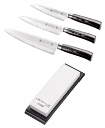 SET 3 COUTEAUX DE CUISINE JAPONAIS TAMAHAGANE HAMMERED "FORME EUROPÉENNE" PIERRE