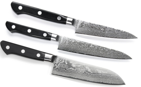 SET DE 3 COUTEAUX JAPONAIS TOJIRO DAMASCUS PRO SGPS "FORME JAPONAISE"