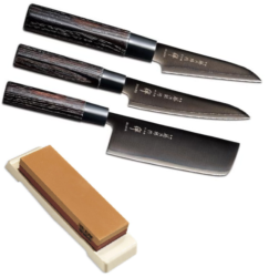 SET DE 3 COUTEAUX DE CUISINE JAPONAIS TOJIRO ZEN BLACK "FORME VÉGAN" ET PIERRE