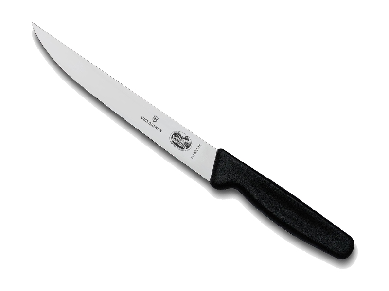 Couteau à découper Victorinox, lame étroite 18 cm inox dos droit, manche polypropylène noir.