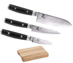 SET 3 COUTEAUX DE CUISINE JAPONAIS YAXELL RAN "FORME JAPONAISE" PLANCHE
