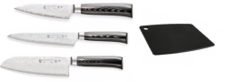 Set de 3 couteaux de cuisine Japonais Tamahagane Kyoto "Forme Japonaise" et  planche