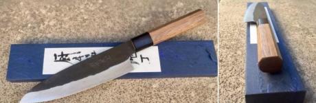 Couteau japonais artisanal Kamo finition "brut de forge" Gyuto 180 mm