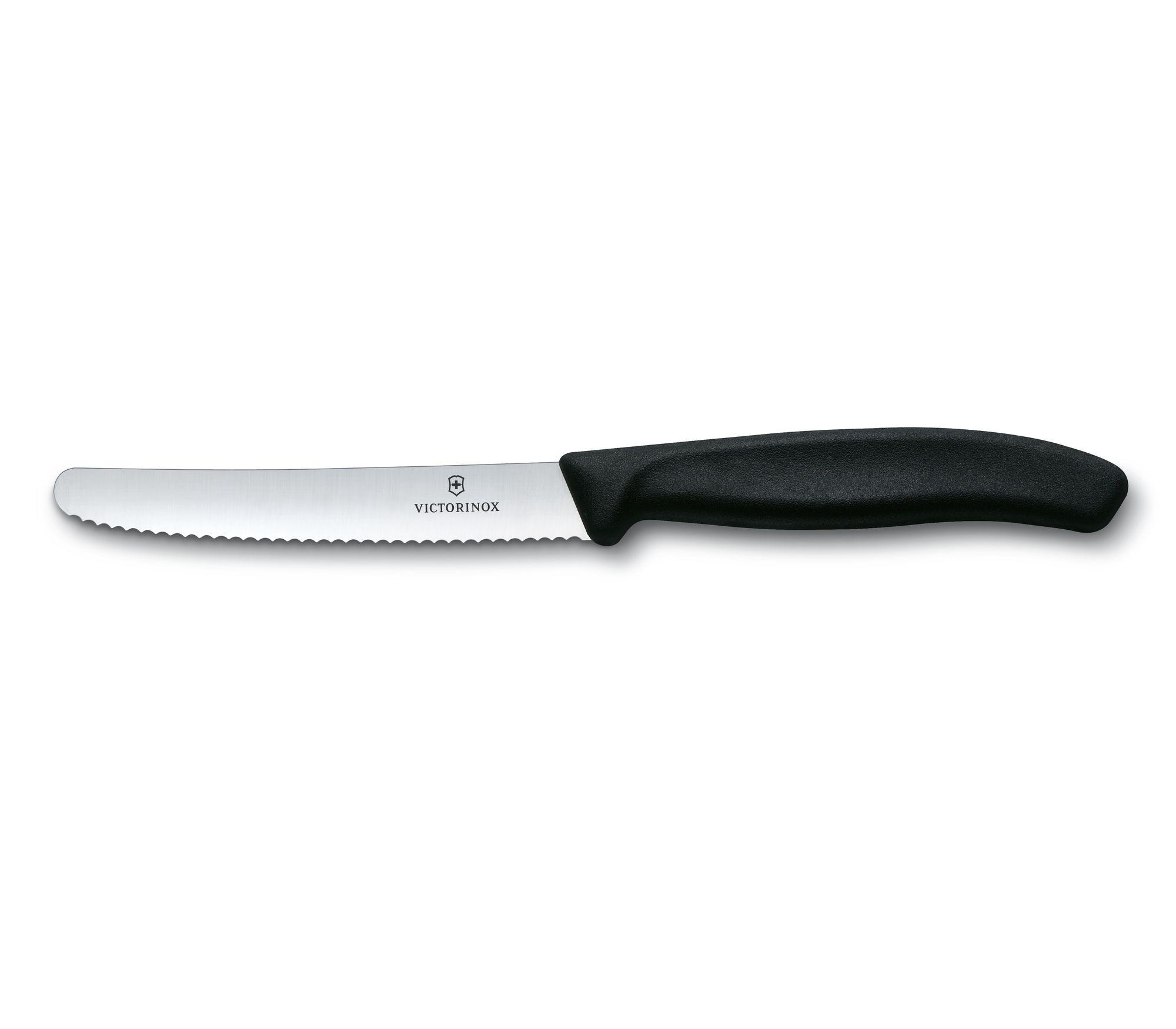 Couteau tomates / table Victorinox Swiss Classic lame dentée 11 cm- bout rond - manche noir