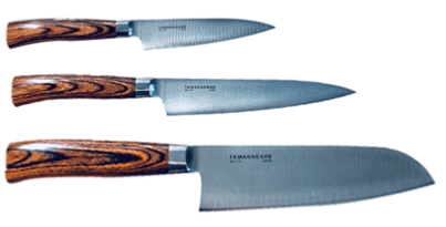 Set de 3 couteaux japonais Tamahagane San - forme japonaise