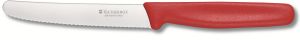 Couteau de table/tomates Victorinox, lame crantée 11 cm inox bout rond, manche polypropylène rouge